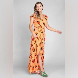 Collectif Orange Floral Maxi Dress